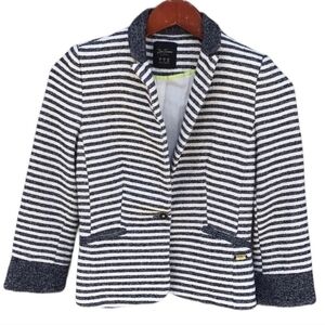 ZARA BLUE WHITE STRIPE CROPPED BLAZER TRAFALUC COLLECTION LIKE EUC